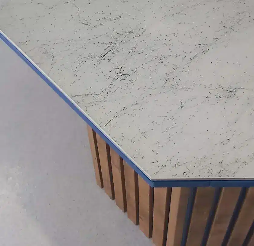 White and black stone marble effect glass splashback